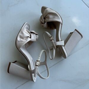 Leather Knot Block Heels Sandals